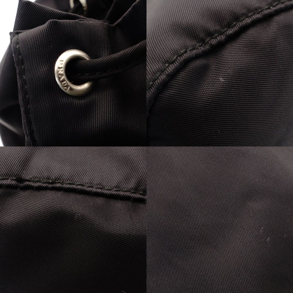 PRADA Saffiano Nylon Drawstring Pouch Black Triangle Logo Black Cosmetic Pouch Small Item Case 7-9-628