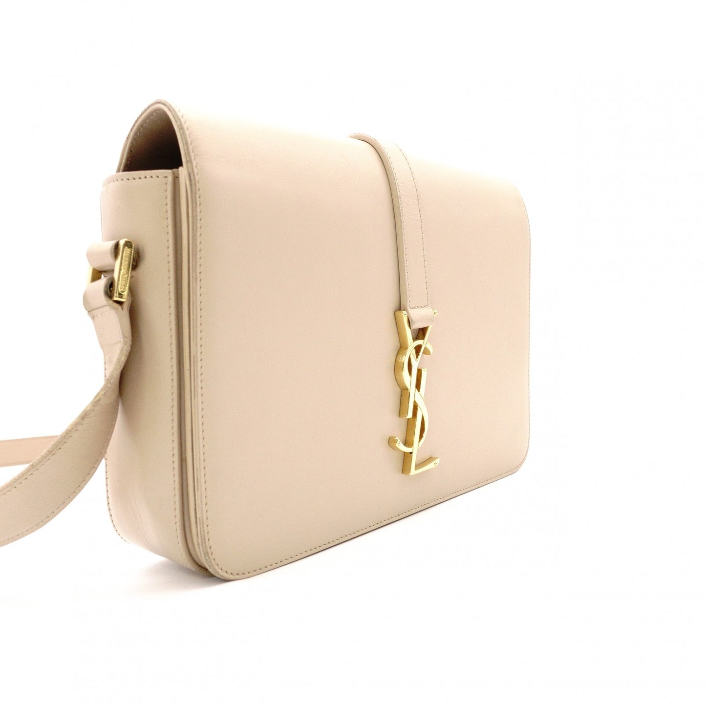 SAINT LAURENT Le Sancasset Shoulder Bag, Leather, Beige, Crossbody, YSL, Gold Hardware