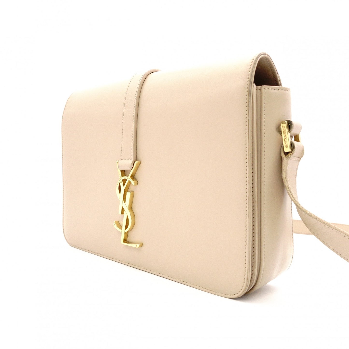SAINT LAURENT Le Sancasset Shoulder Bag, Leather, Beige, Crossbody, YSL, Gold Hardware