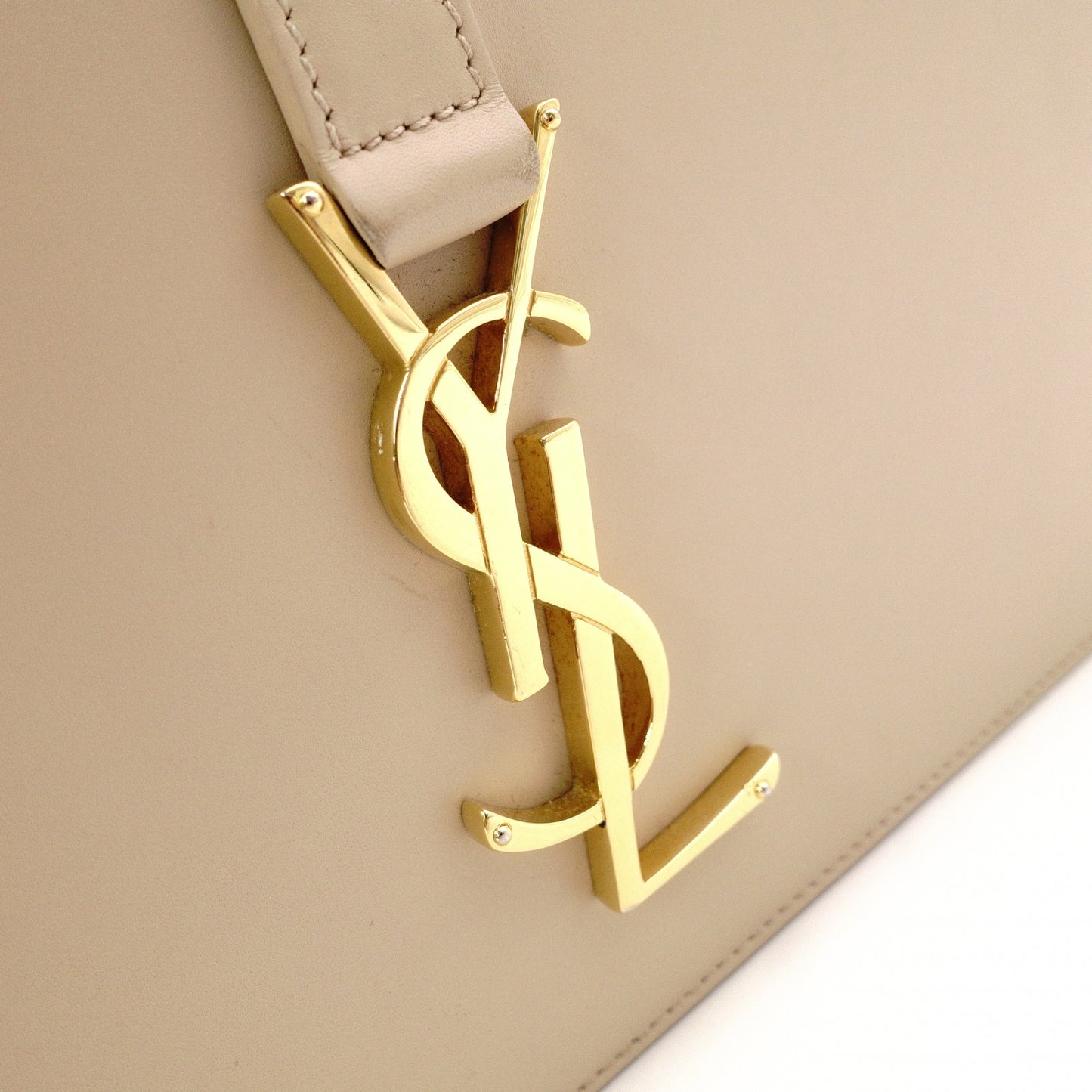 SAINT LAURENT Le Sancasset Shoulder Bag, Leather, Beige, Crossbody, YSL, Gold Hardware