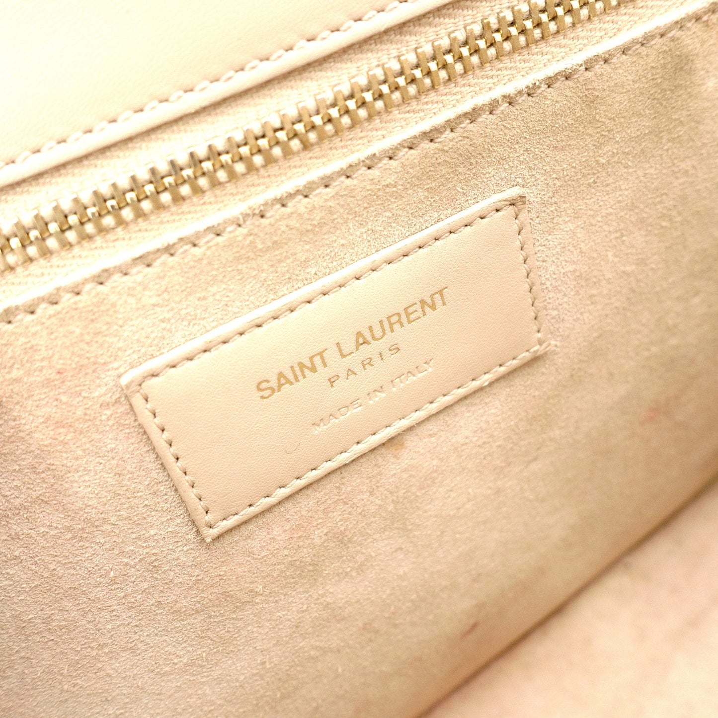 SAINT LAURENT Le Sancasset Shoulder Bag, Leather, Beige, Crossbody, YSL, Gold Hardware