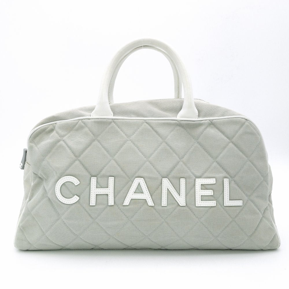 CHANEL Sport Line Mini Boston Bag Canvas Gray Tone Logo Handbag R8020341