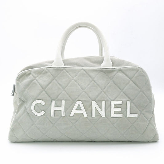 CHANEL Sport Line Mini Boston Bag Canvas Gray Tone Logo Handbag R8020341