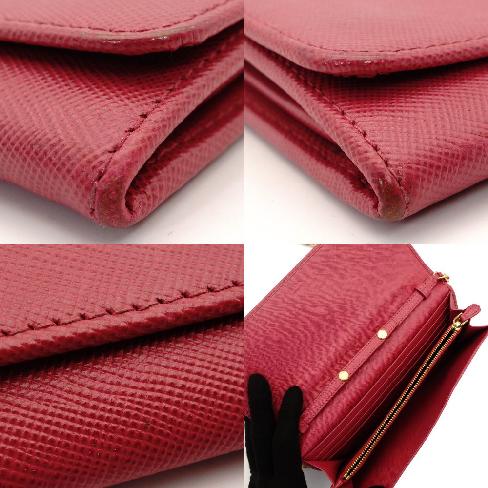 PRADA Saffiano Leather Chain Wallet Pink Gold Hardware Shoulder Bag 7-9-406