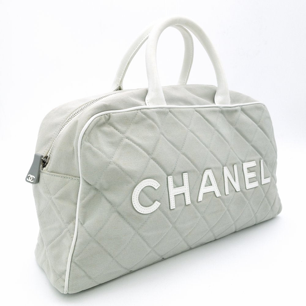 CHANEL Sport Line Mini Boston Bag Canvas Gray Tone Logo Handbag R8020341
