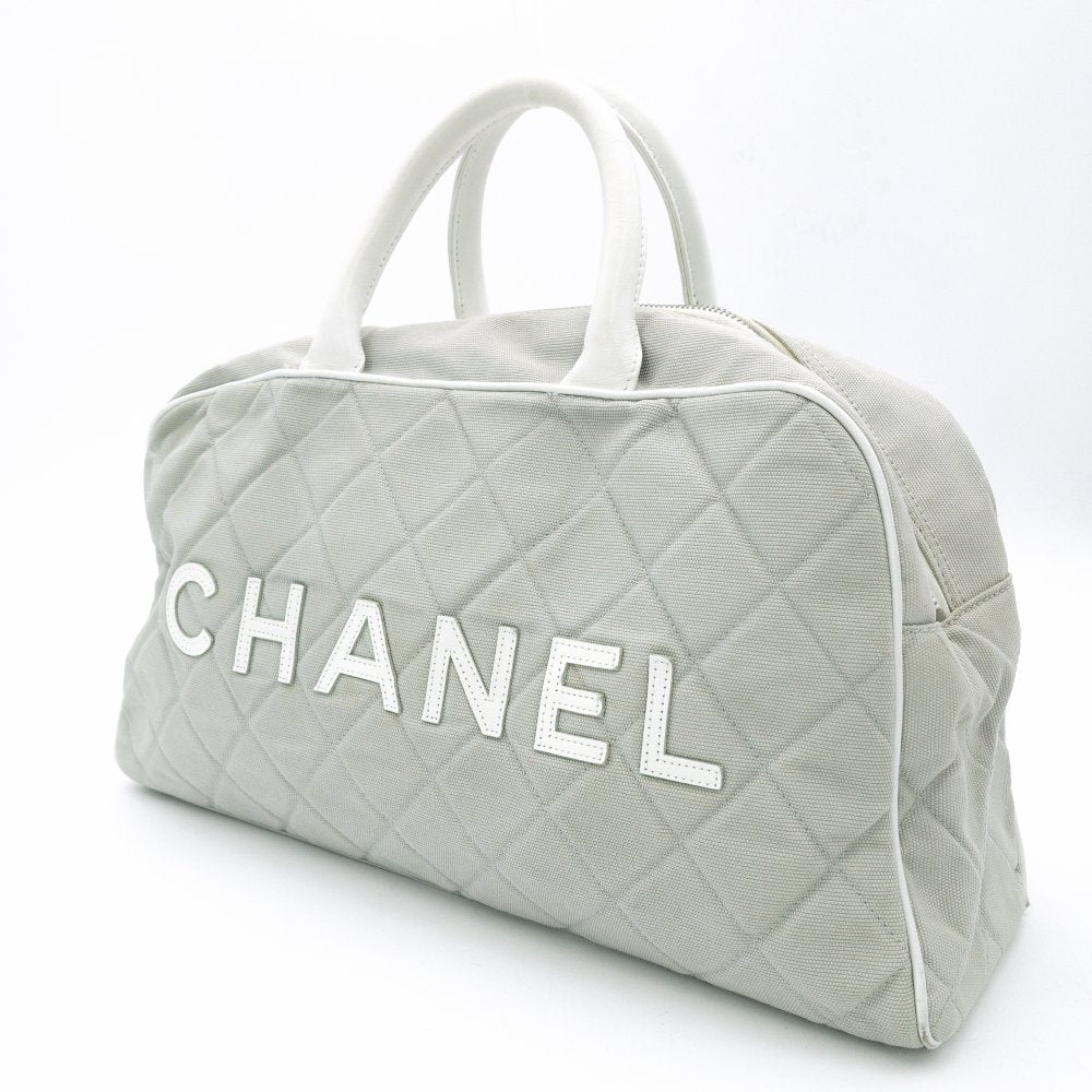 CHANEL Sport Line Mini Boston Bag Canvas Gray Tone Logo Handbag R8020341