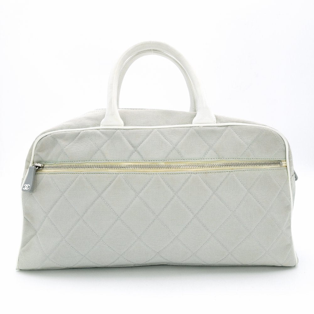 CHANEL Sport Line Mini Boston Bag Canvas Gray Tone Logo Handbag R8020341