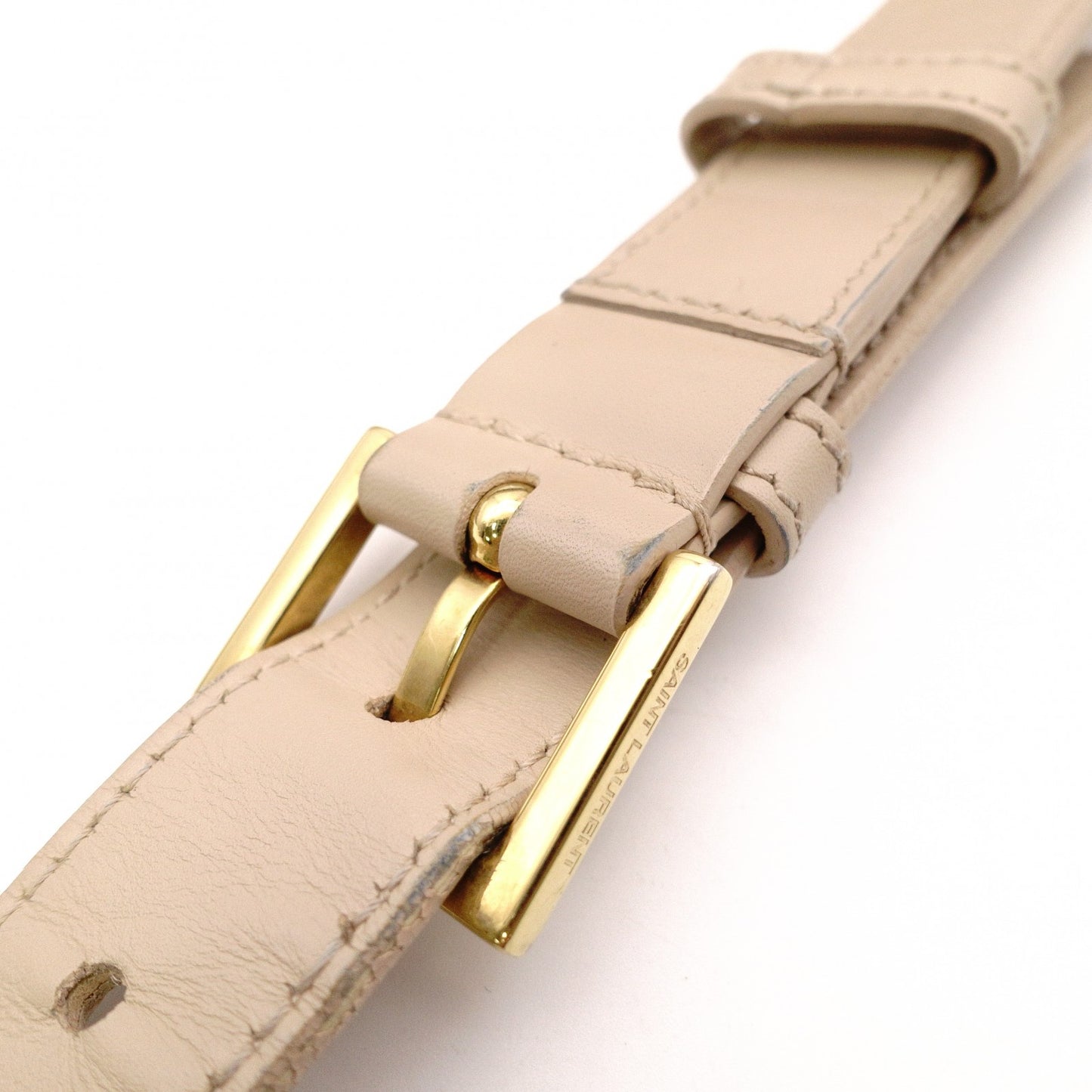 SAINT LAURENT Le Sancasset Shoulder Bag, Leather, Beige, Crossbody, YSL, Gold Hardware