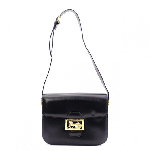 CELINE Vintage Shoulder Bag, Leather, Black with Gold Hardware