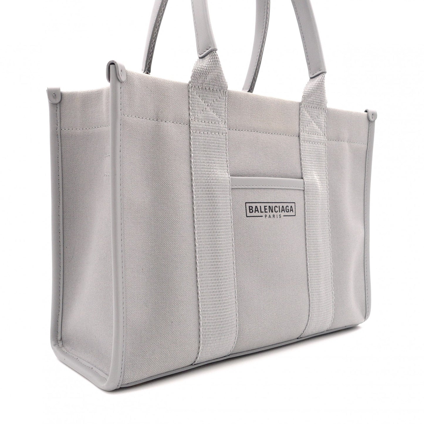 BALENCIAGA Hardware S Tote Bag, Canvas/Leather, Gray, 2-Way