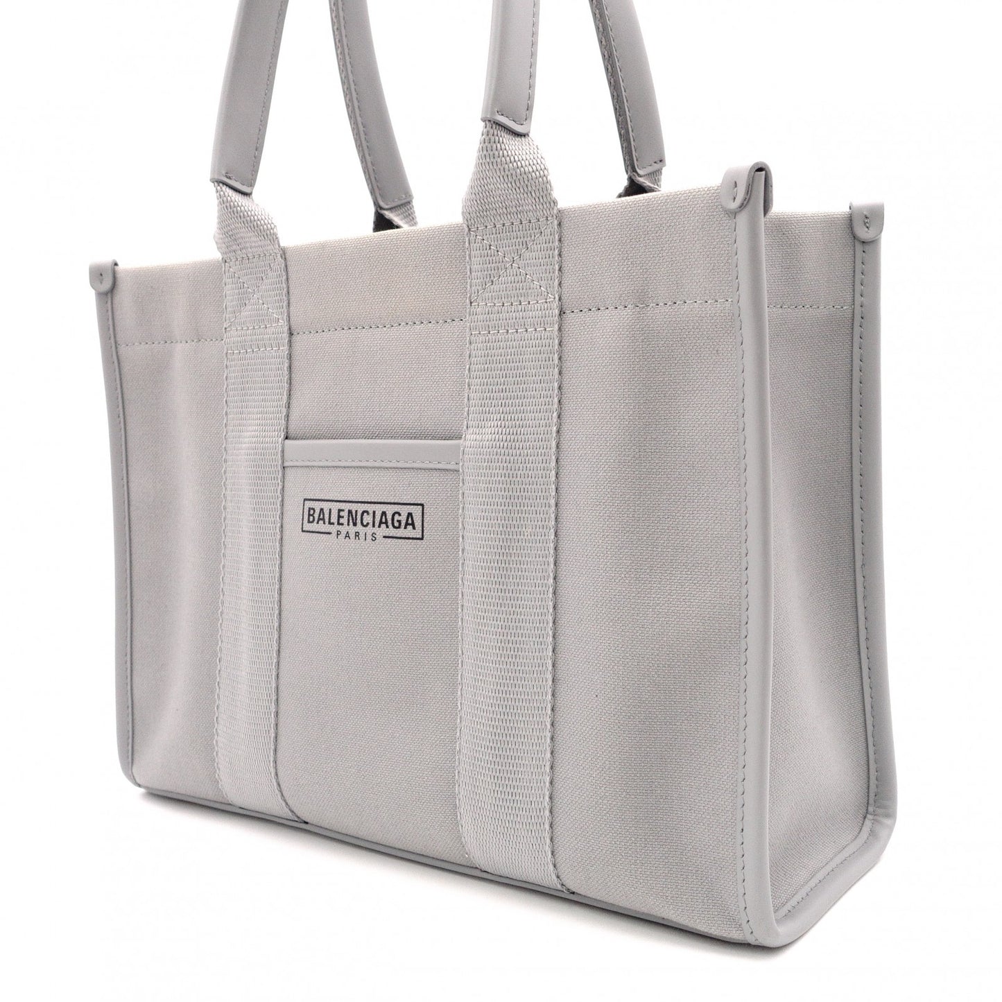 BALENCIAGA Hardware S Tote Bag, Canvas/Leather, Gray, 2-Way