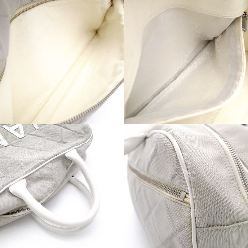 CHANEL Sport Line Mini Boston Bag Canvas Gray Tone Logo Handbag R8020341