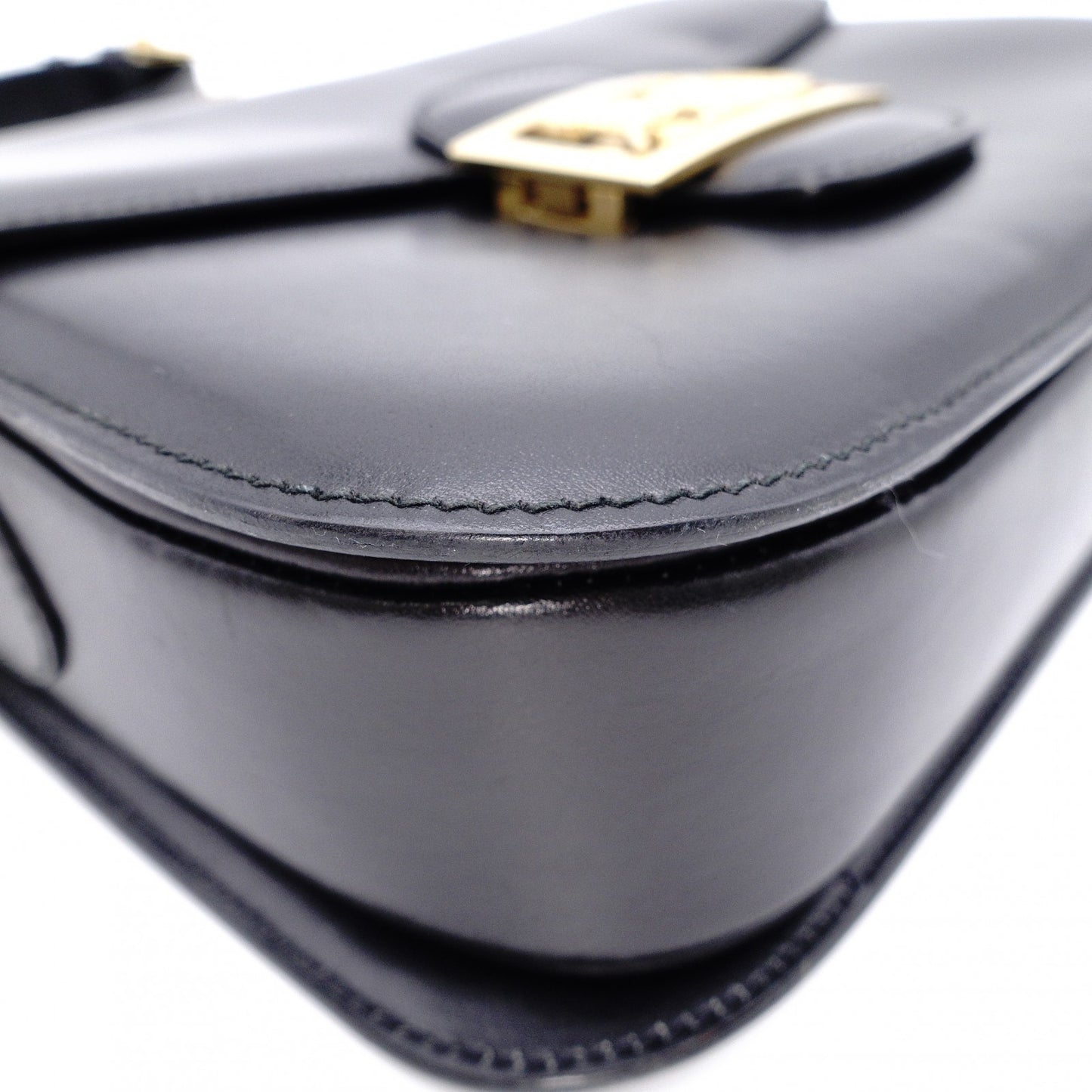 CELINE Vintage Shoulder Bag, Leather, Black with Gold Hardware