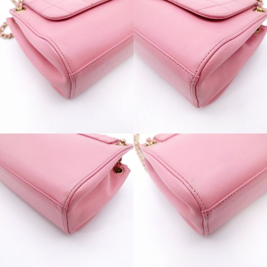 CHANEL Chocolate Bar Chain Shoulder Bag Lambskin Pink Leather Vintage Gold Hardware R801413