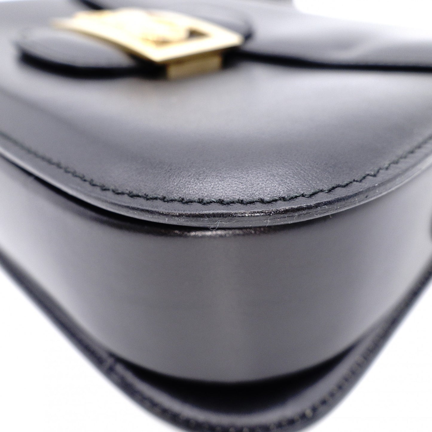 CELINE Vintage Shoulder Bag, Leather, Black with Gold Hardware