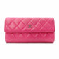 CHANEL Lambskin Flap Long Wallet, Matelassé, Leather, Pink, Women's, CC Logo