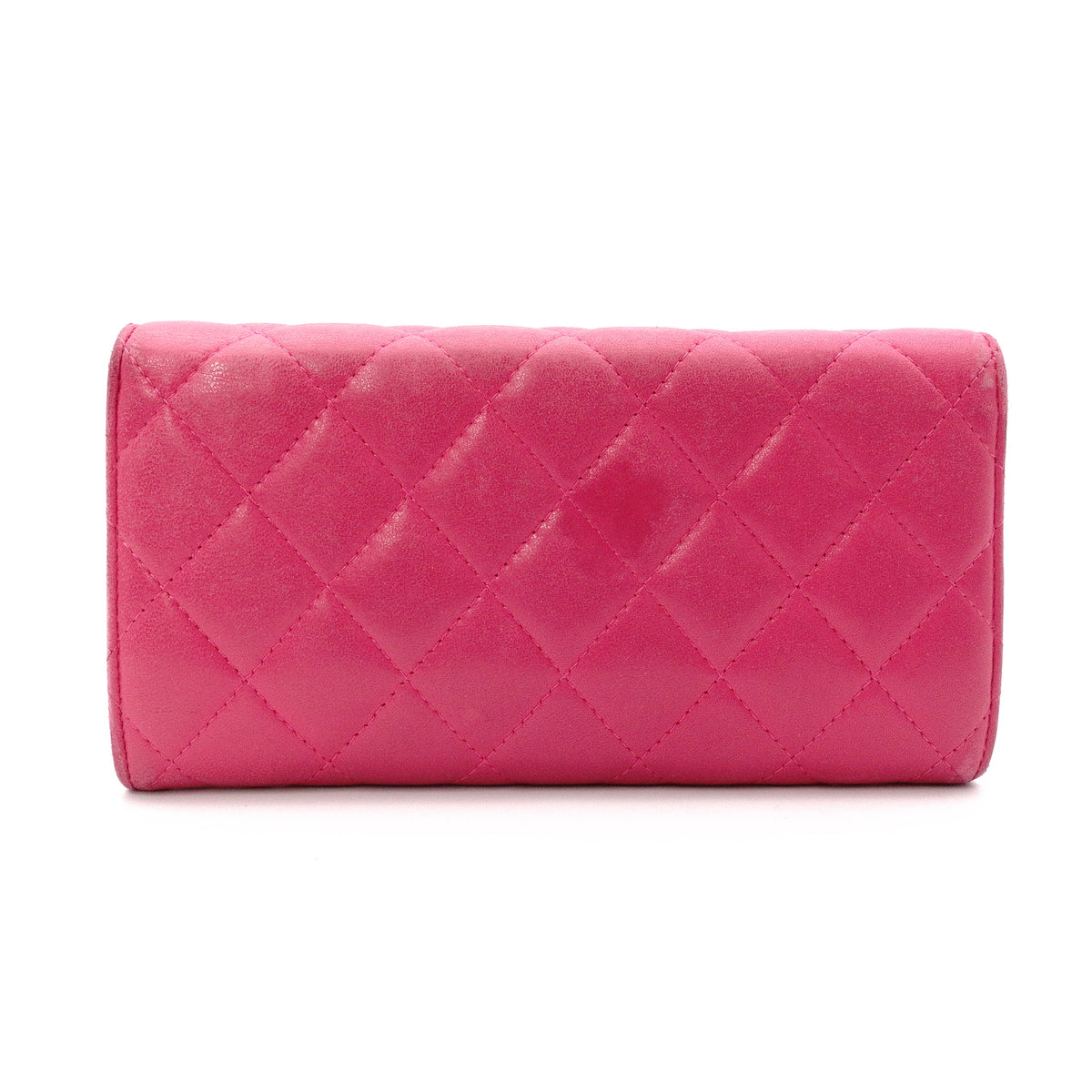 CHANEL Lambskin Flap Long Wallet, Matelassé, Leather, Pink, Women's, CC Logo