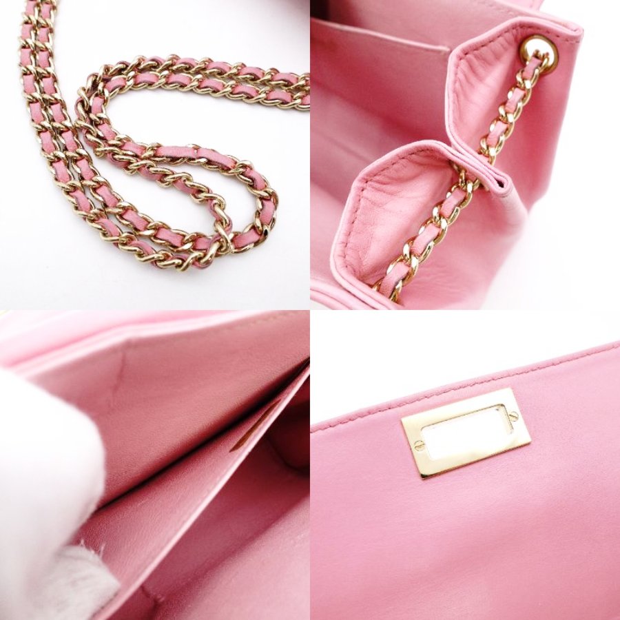 CHANEL Chocolate Bar Chain Shoulder Bag Lambskin Pink Leather Vintage Gold Hardware R801413
