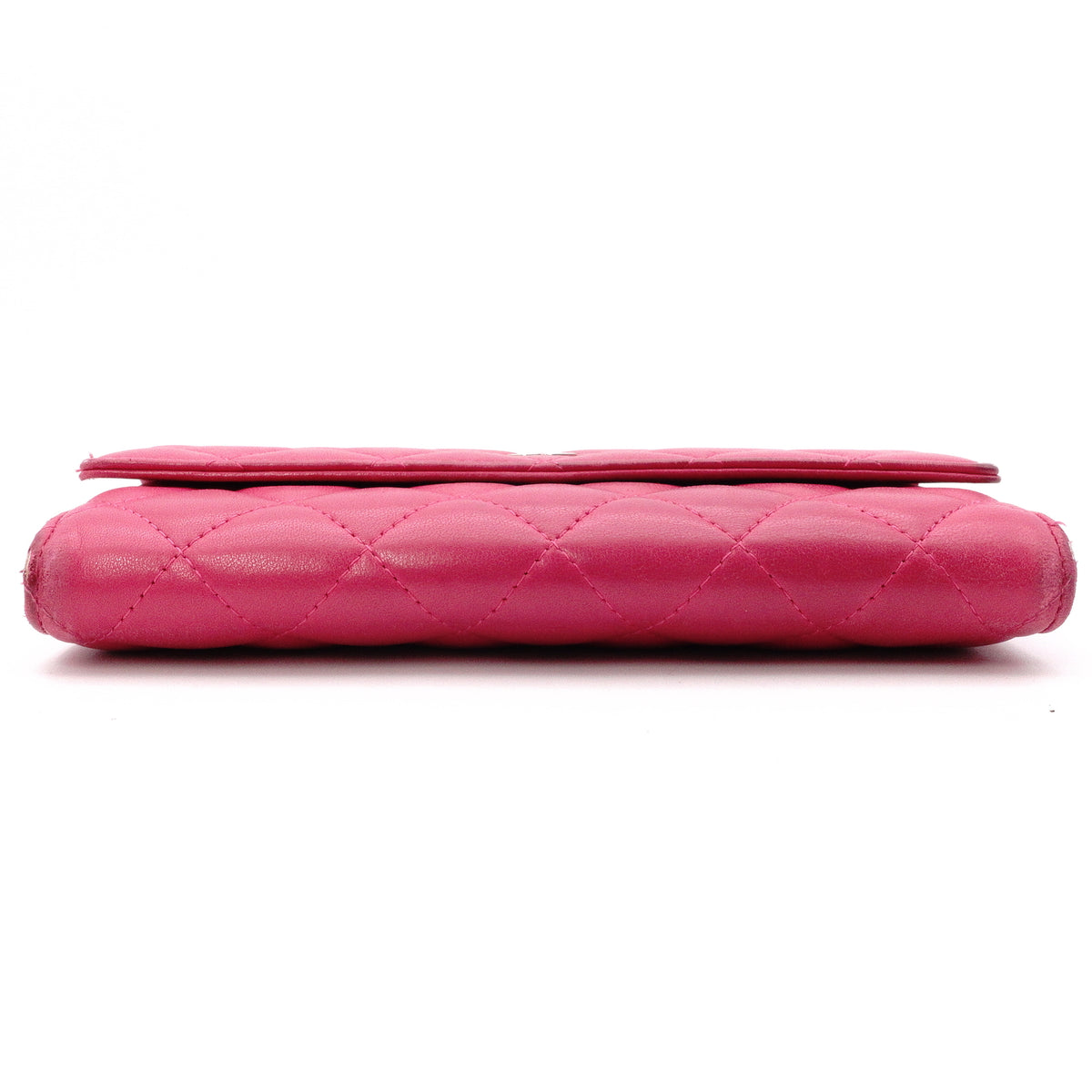 CHANEL Lambskin Flap Long Wallet, Matelassé, Leather, Pink, Women's, CC Logo