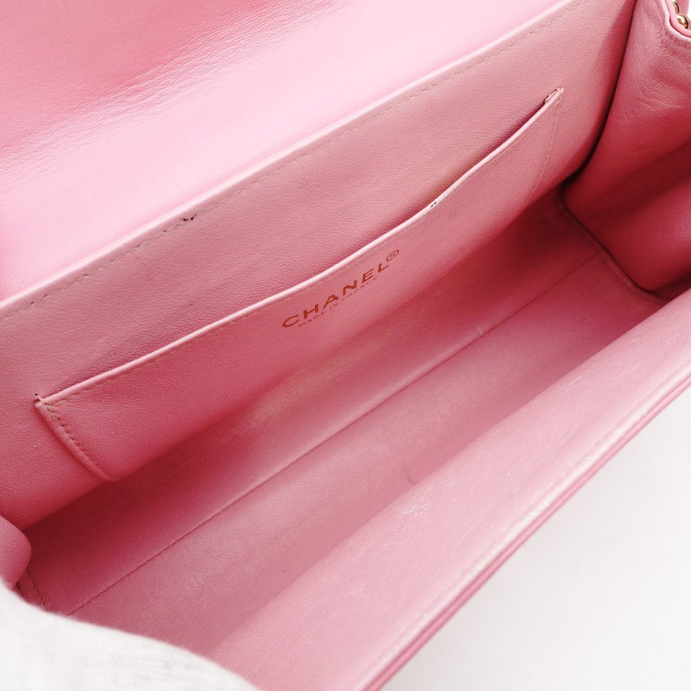 CHANEL Chocolate Bar Chain Shoulder Bag Lambskin Pink Leather Vintage Gold Hardware R801413