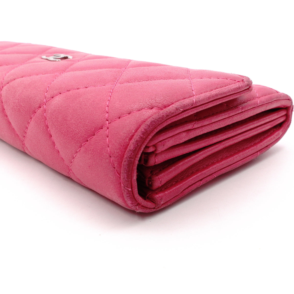 CHANEL Lambskin Flap Long Wallet, Matelassé, Leather, Pink, Women's, CC Logo