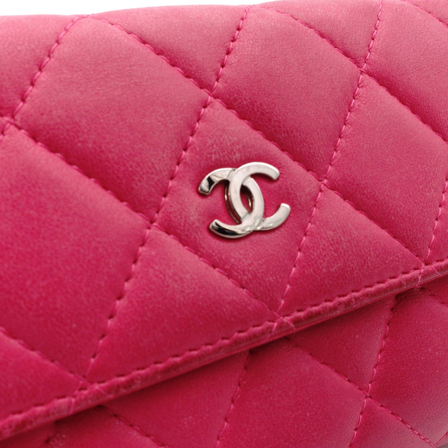 CHANEL Lambskin Flap Long Wallet, Matelassé, Leather, Pink, Women's, CC Logo