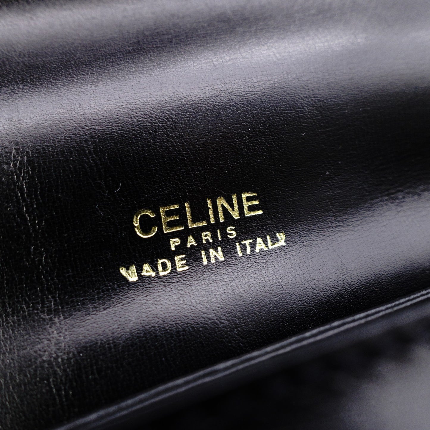 CELINE Vintage Shoulder Bag, Leather, Black with Gold Hardware