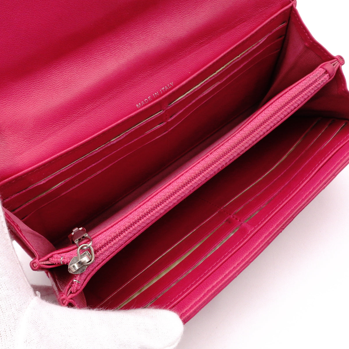 CHANEL Lambskin Flap Long Wallet, Matelassé, Leather, Pink, Women's, CC Logo