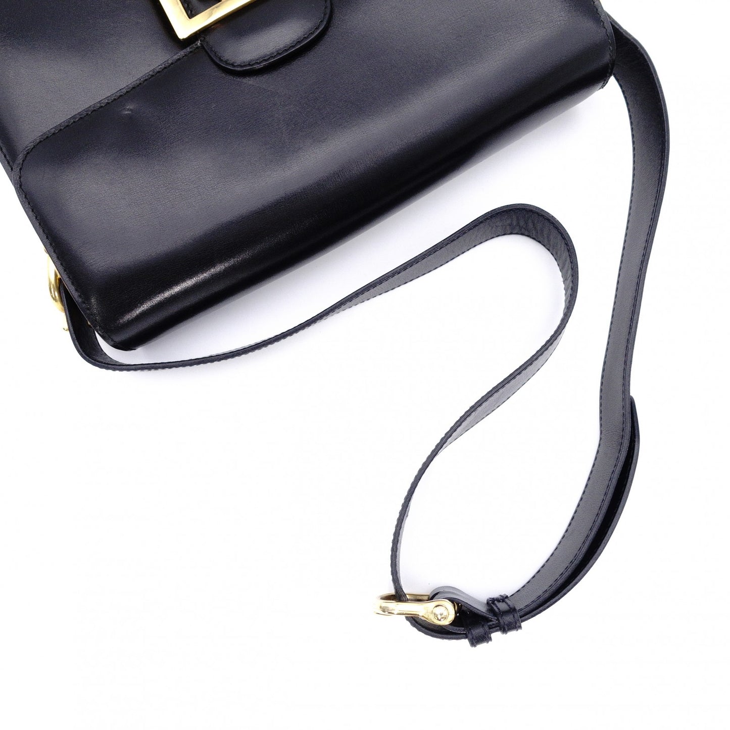 CELINE Vintage Shoulder Bag, Leather, Black with Gold Hardware