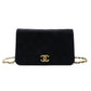 CHANEL Matelassé Shoulder Bag, Cotton, Black, Women's, Gold Hardware, Vintage CC Logo