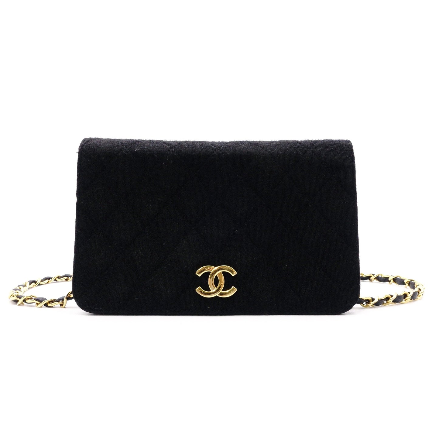 CHANEL Matelassé Shoulder Bag, Cotton, Black, Women's, Gold Hardware, Vintage CC Logo