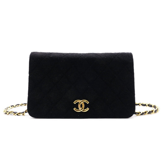 CHANEL Matelassé Shoulder Bag, Cotton, Black, Women's, Gold Hardware, Vintage CC Logo