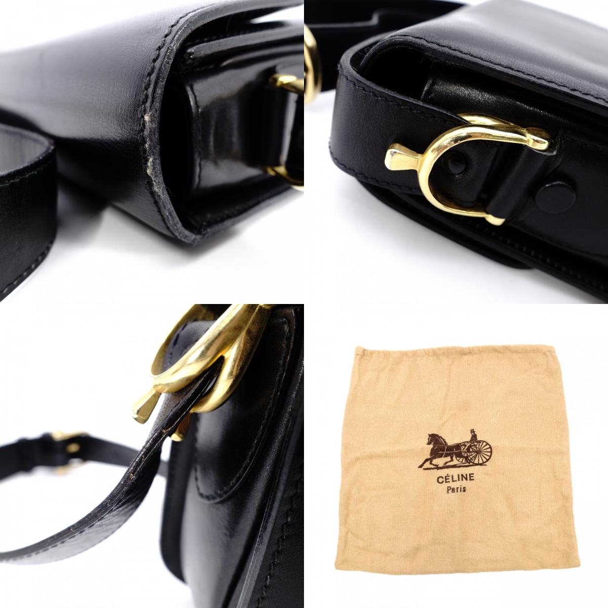 CELINE Vintage Shoulder Bag, Leather, Black with Gold Hardware