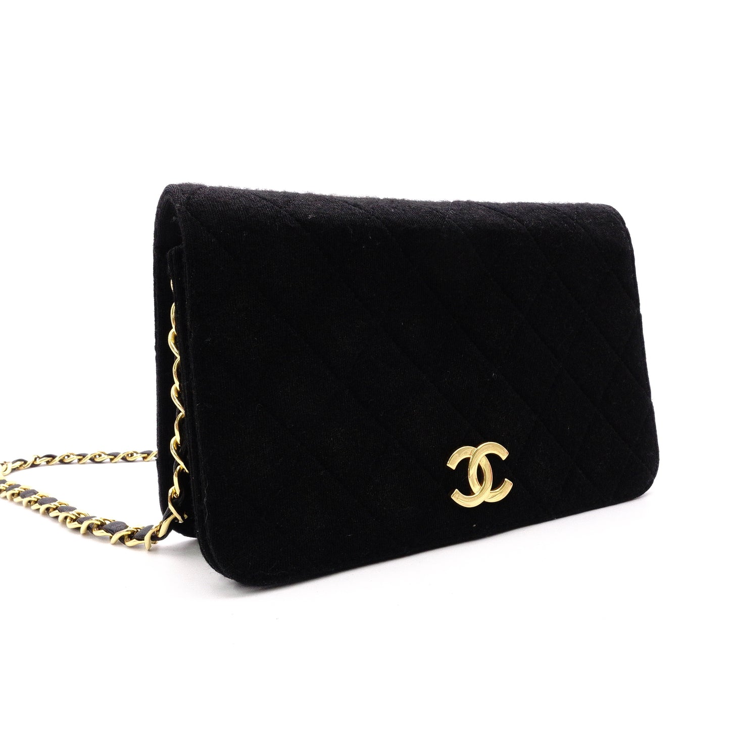 CHANEL Matelassé Shoulder Bag, Cotton, Black, Women's, Gold Hardware, Vintage CC Logo