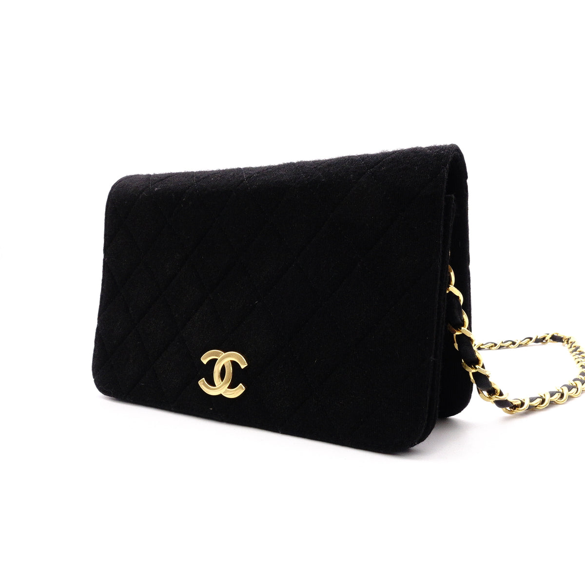 CHANEL Matelassé Shoulder Bag, Cotton, Black, Women's, Gold Hardware, Vintage CC Logo
