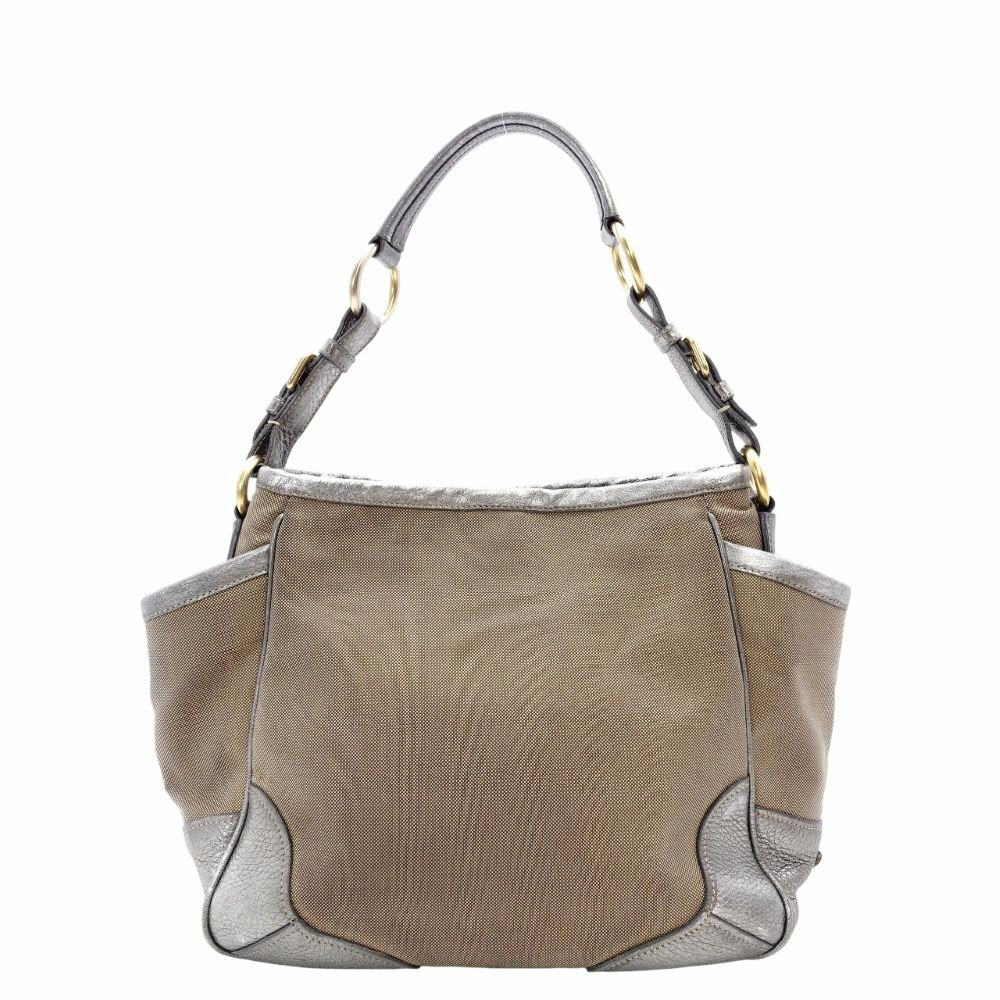 PRADA Jacquard Canvas Shoulder Bag Brown × Silver Leather Logo 7-11-774