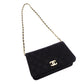 CHANEL Matelassé Shoulder Bag, Cotton, Black, Women's, Gold Hardware, Vintage CC Logo