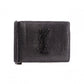 SAINT LAURENT Saint Laurent Money Clip, Embossed Crocodile, Cassandra Bifold Wallet, Leather, Black, Men's, YSL
