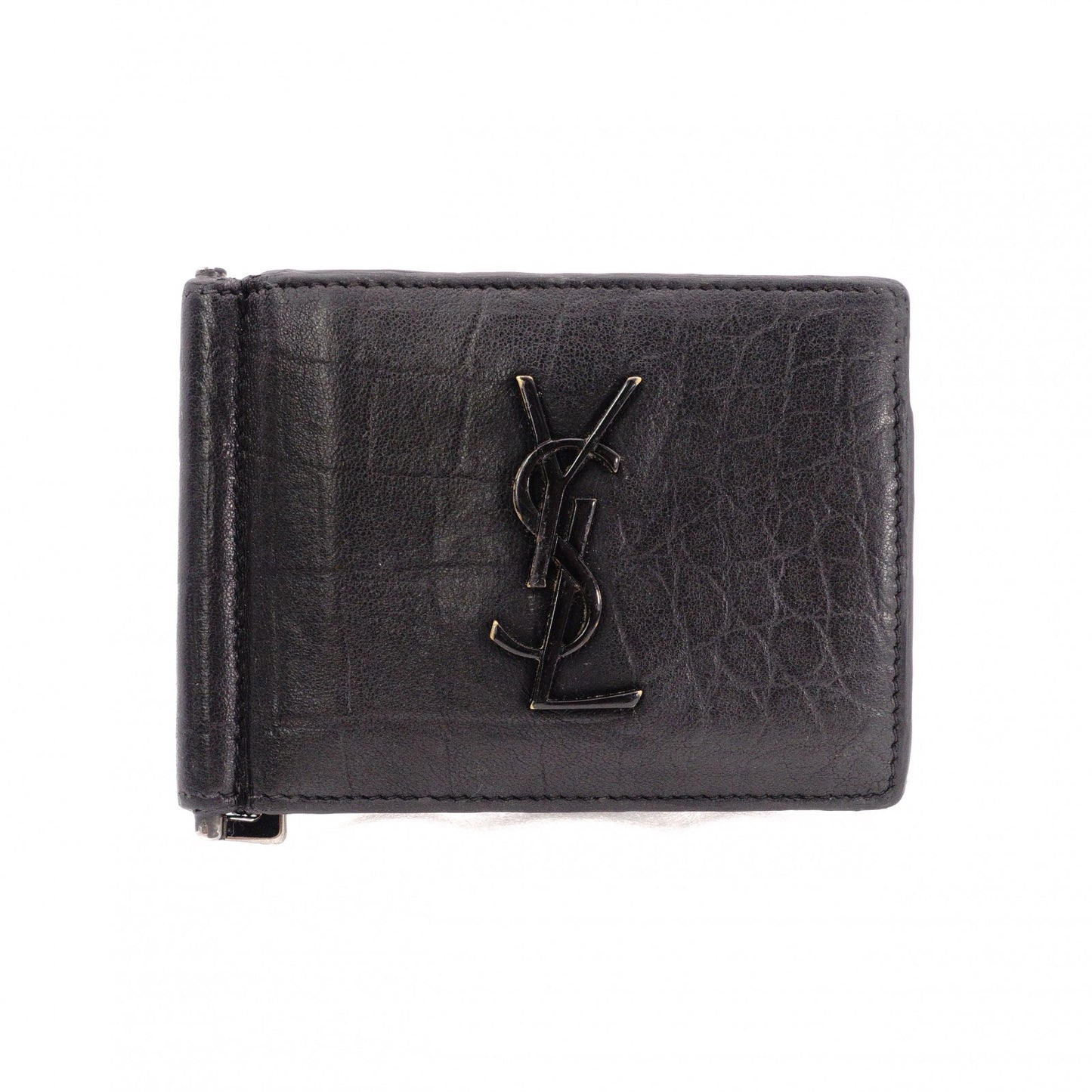 SAINT LAURENT Saint Laurent Money Clip, Embossed Crocodile, Cassandra Bifold Wallet, Leather, Black, Men's, YSL