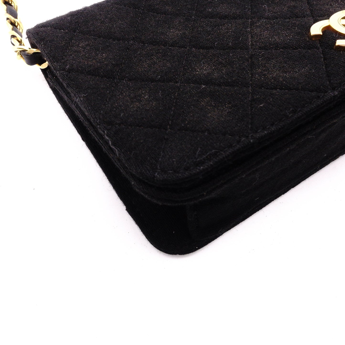 CHANEL Matelassé Shoulder Bag, Cotton, Black, Women's, Gold Hardware, Vintage CC Logo