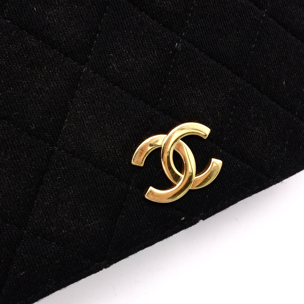 CHANEL Matelassé Shoulder Bag, Cotton, Black, Women's, Gold Hardware, Vintage CC Logo