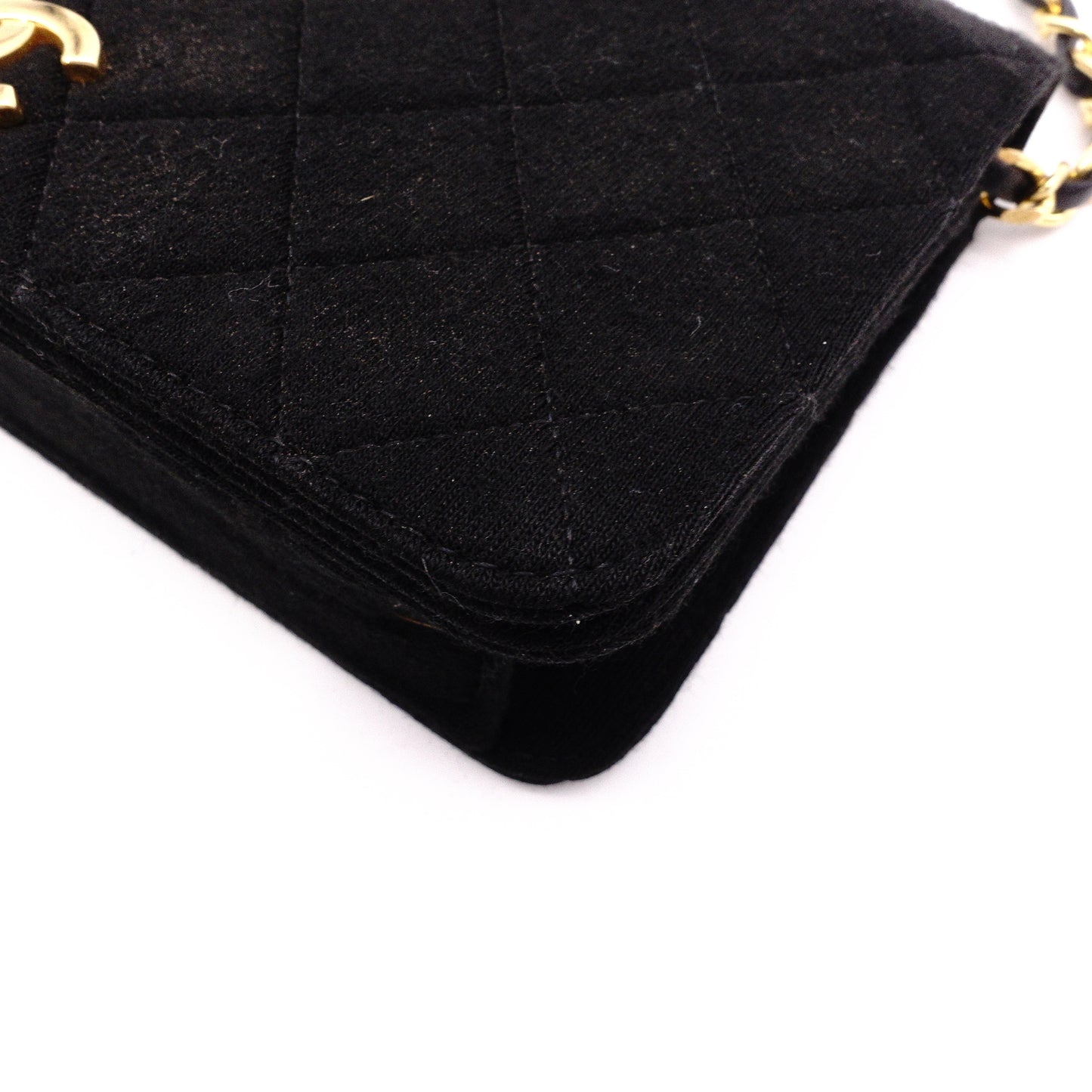 CHANEL Matelassé Shoulder Bag, Cotton, Black, Women's, Gold Hardware, Vintage CC Logo