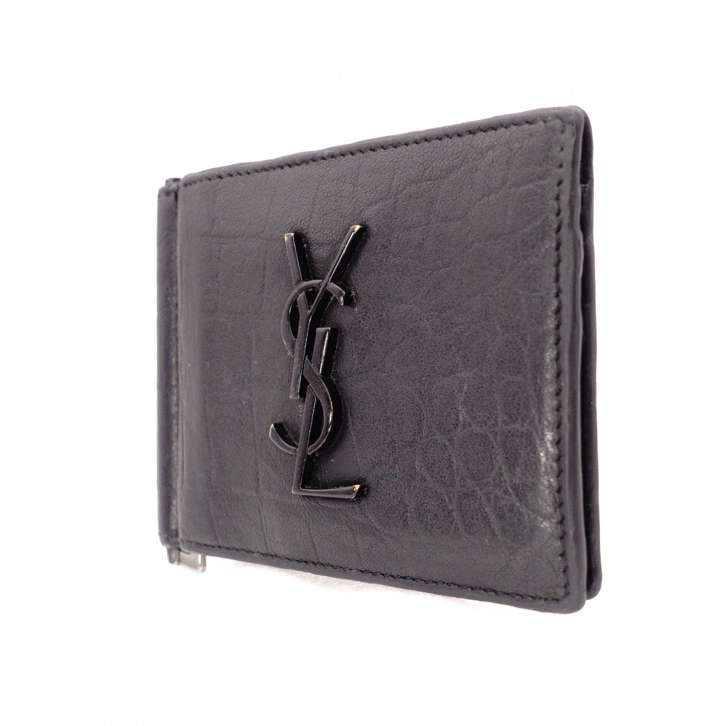 SAINT LAURENT Saint Laurent Money Clip, Embossed Crocodile, Cassandra Bifold Wallet, Leather, Black, Men's, YSL