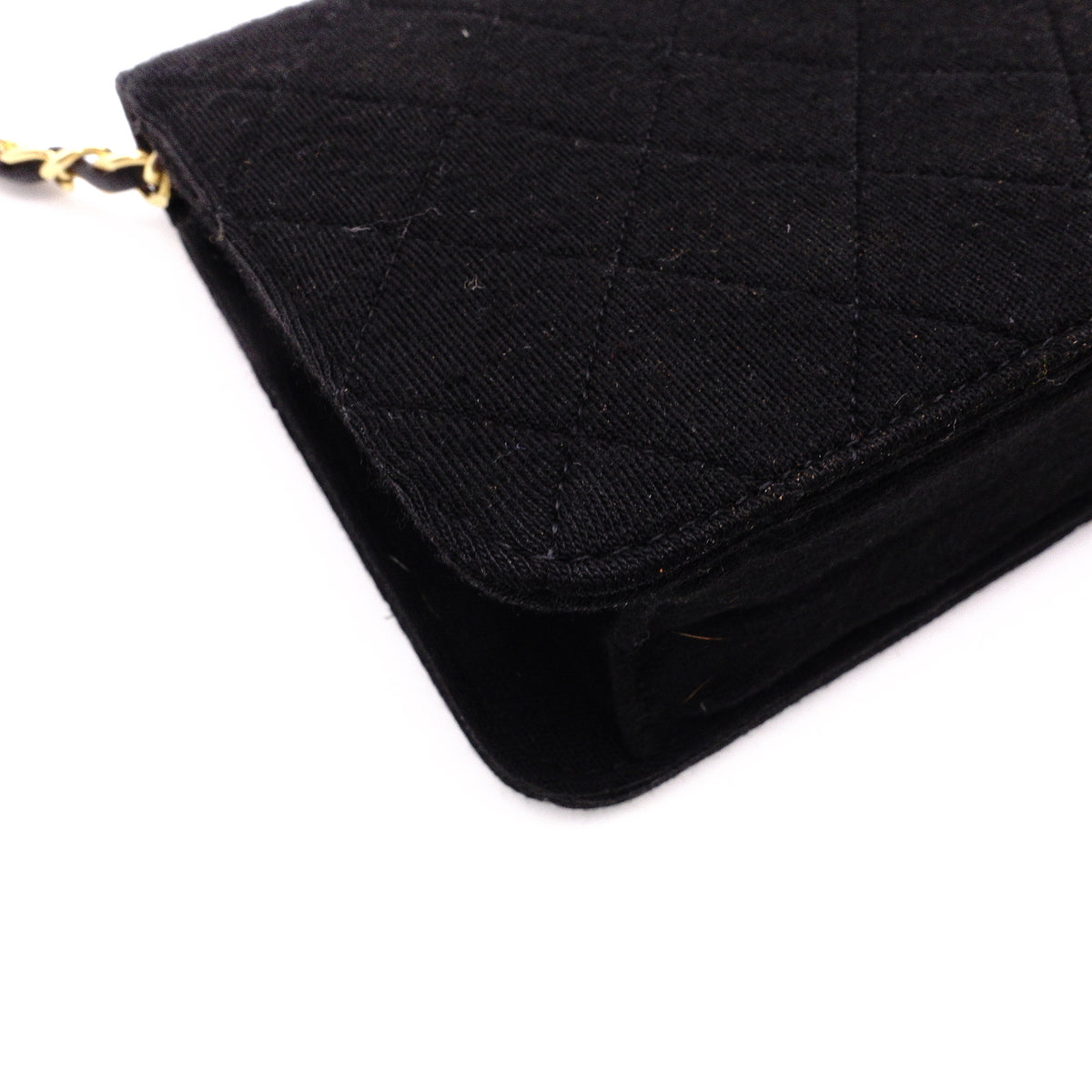 CHANEL Matelassé Shoulder Bag, Cotton, Black, Women's, Gold Hardware, Vintage CC Logo