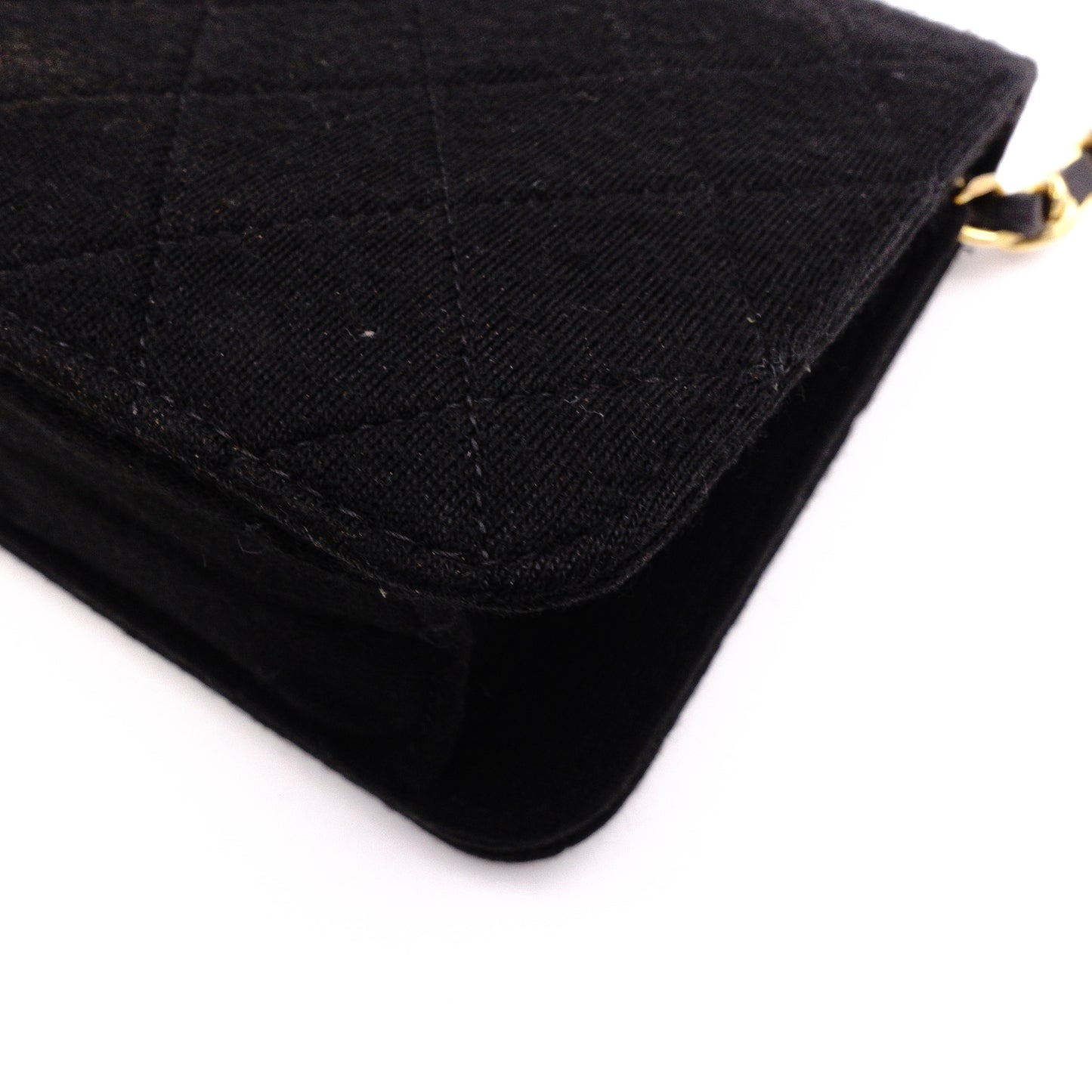 CHANEL Matelassé Shoulder Bag, Cotton, Black, Women's, Gold Hardware, Vintage CC Logo