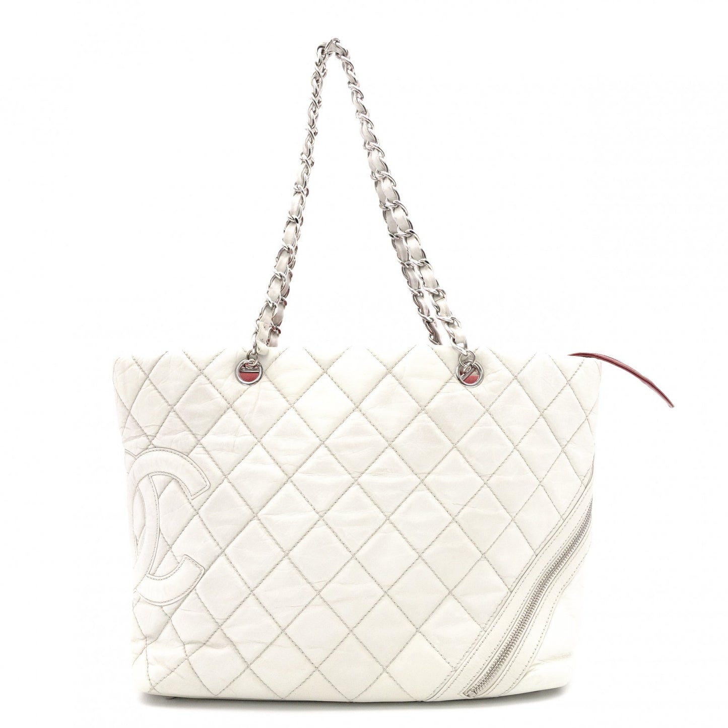CHANEL Caviar Skin Cambon Line Shoulder Bag, Leather, White, Silver Hardware