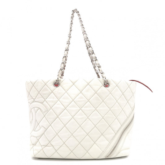 CHANEL Caviar Skin Cambon Line Shoulder Bag, Leather, White, Silver Hardware