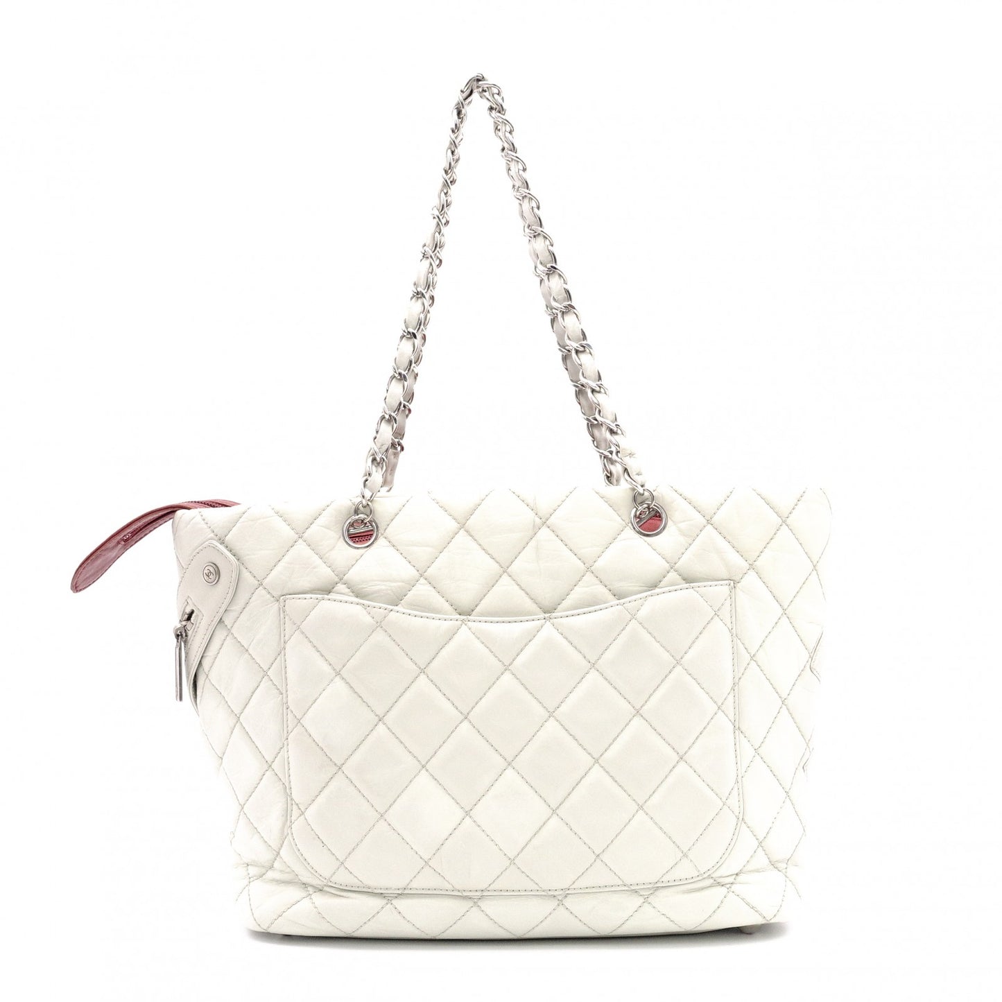 CHANEL Caviar Skin Cambon Line Shoulder Bag, Leather, White, Silver Hardware