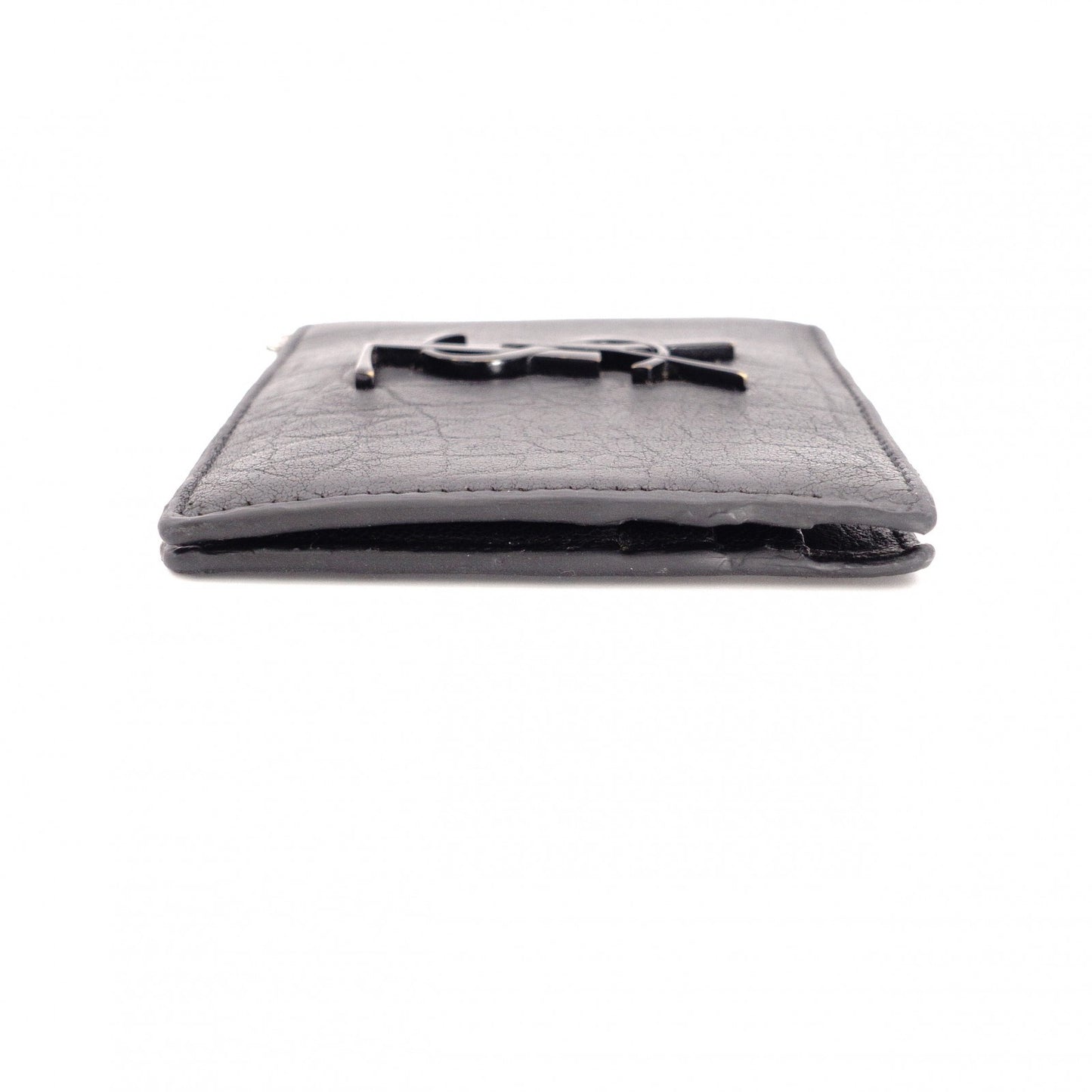 SAINT LAURENT Saint Laurent Money Clip, Embossed Crocodile, Cassandra Bifold Wallet, Leather, Black, Men's, YSL