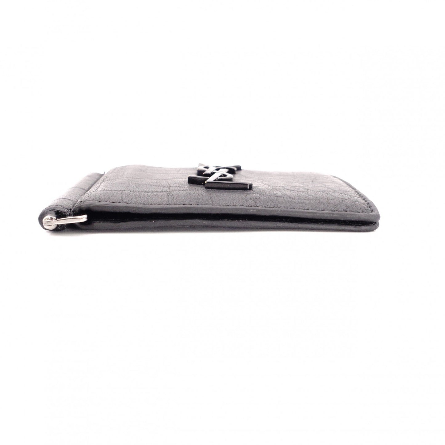 SAINT LAURENT Saint Laurent Money Clip, Embossed Crocodile, Cassandra Bifold Wallet, Leather, Black, Men's, YSL